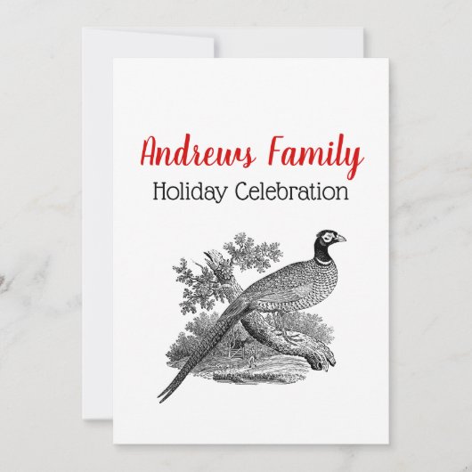 ヴィンテージキジのゲームバードスケッチBWクリスマス 招待状 (正面)