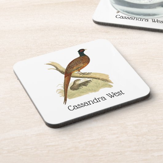 ヴィンテージキジのブランチゲーム鳥スケッチ色 コースター (左側)