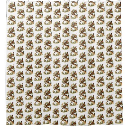 ヴィンテージキジの枝に木のスケッチ色 シャワーカーテン (正面)