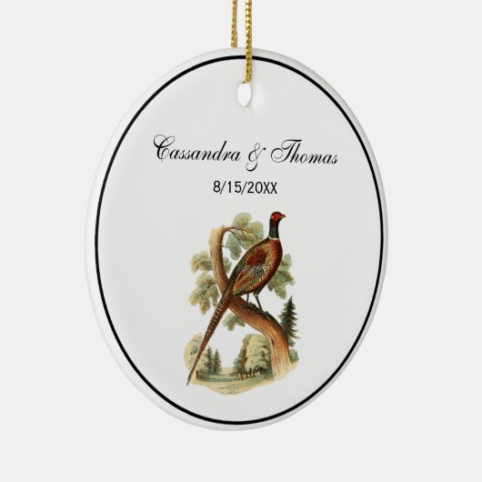 ヴィンテージキジの枝に木のスケッチ色 セラミックオーナメント (右)