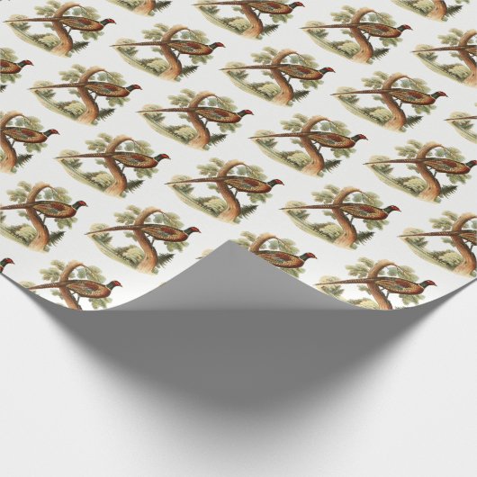 ヴィンテージキジの枝に木のスケッチ色 ラッピングペーパー (角)