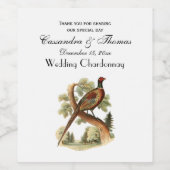 ヴィンテージキジの枝に木のスケッチ色 ワインラベル (シングルラベル)