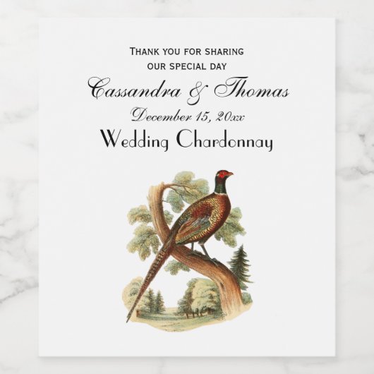 ヴィンテージキジの枝に木のスケッチ色 ワインラベル (シングルラベル)
