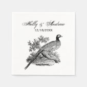 ヴィンテージキジの枝に木のスケッチ#2 スタンダードカクテルナプキン (正面)