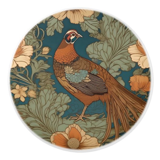 ヴィンテージキジアールヌーボーフローラルパターン セラミックノブ (正面)