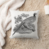 ヴィンテージキジ遊び鳥スケッチBW クッション (ブランケット)