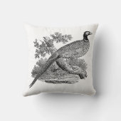 ヴィンテージキジ遊び鳥スケッチBW クッション (裏面)