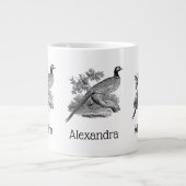 ヴィンテージキジ遊び鳥スケッチBW ジャンボコーヒーマグカップ (正面)