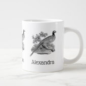 ヴィンテージキジ遊び鳥スケッチBW ジャンボコーヒーマグカップ (右)