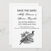 ヴィンテージキジ遊び鳥スケッチBW セーブザデート (正面/裏面)