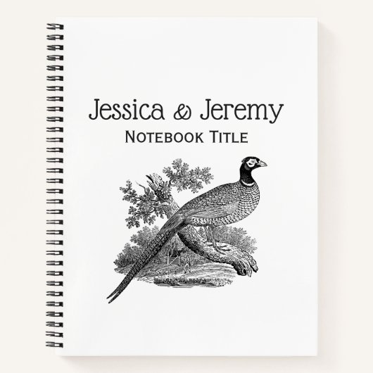 ヴィンテージキジ遊び鳥スケッチBW ノートブック (正面)