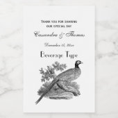 ヴィンテージキジ遊び鳥スケッチBW フードラベル (シングルラベル)