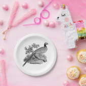 ヴィンテージキジ遊び鳥スケッチBW ペーパープレート (パーティー)