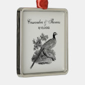 ヴィンテージキジ遊び鳥スケッチBW メタルオーナメント (右)
