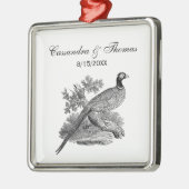 ヴィンテージキジ遊び鳥スケッチBW メタルオーナメント (左)