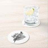 ヴィンテージキジ遊び鳥スケッチBW ラウンドペーパーコースター (インサイチュ)