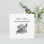 ヴィンテージキジ遊び鳥スケッチBW 招待状 (スタンド正面)