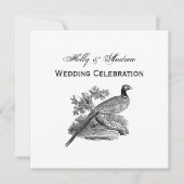 ヴィンテージキジ遊び鳥スケッチBW 招待状 (正面)