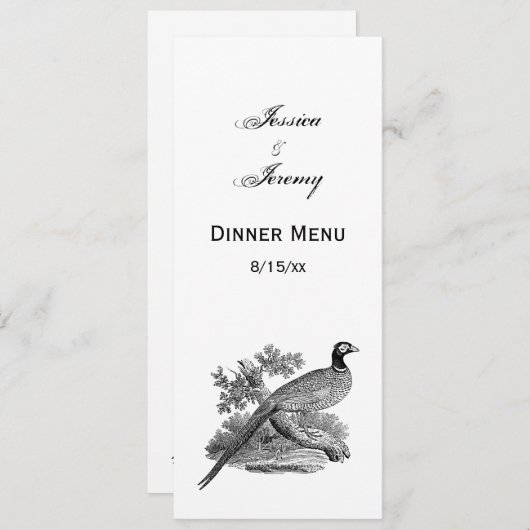 ヴィンテージキジ遊び鳥スケッチBW 招待状 (正面/裏面)