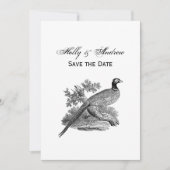 ヴィンテージキジ遊び鳥スケッチBW 招待状 (正面)