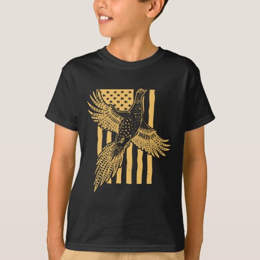 ヴィンテージキジ鳥ハンターアメリカ国旗の狩り Tシャツ (正面)