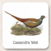 ヴィンテージキジ鳥類スケッチ色 コースター (正面)