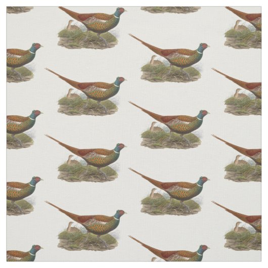 ヴィンテージキジ鳥類スケッチ色 ファブリック (見本)
