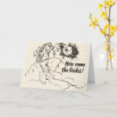 ヴィンテージキスをするかわいこちゃんレズビ結婚アンズ カード (黄色い花)