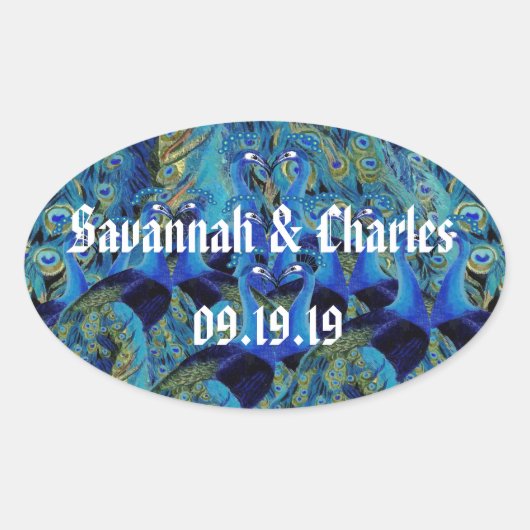 ヴィンテージキスをするペコックス 楕円形シール (正面)