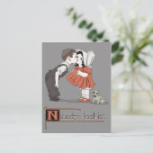 ヴィンテージキスをするレトロキッズと子犬はがき ポストカード (スタンド正面)