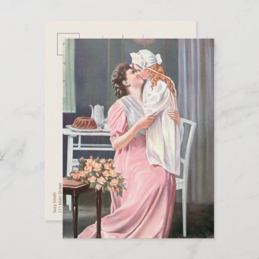 ヴィンテージキスをする母娘 シーズンポストカード (正面/裏面)