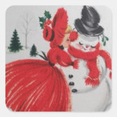 ヴィンテージキスをするA雪だるま スクエアシール (正面)
