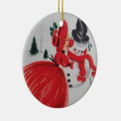 ヴィンテージキスをするA雪だるま セラミックオーナメント (右)