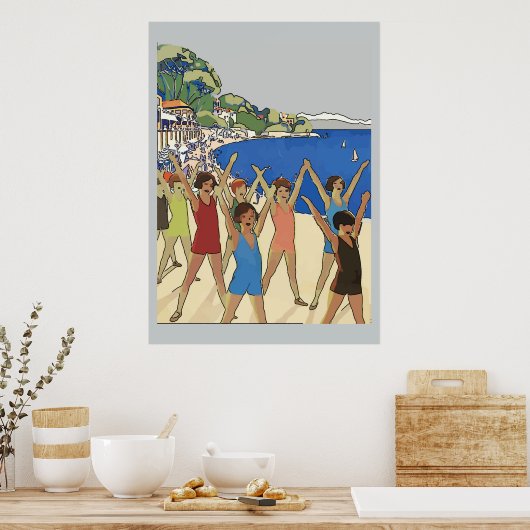 ヴィンテージキッズエクササイズオンビーチ ポスター (キッチン)