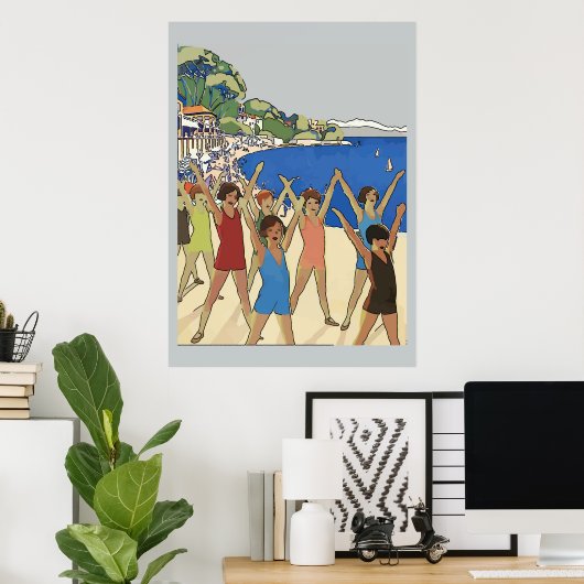 ヴィンテージキッズエクササイズオンビーチ ポスター (ホームオフィス)