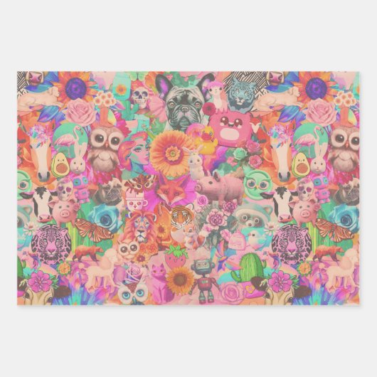 ヴィンテージキッチコラーージデクページ紙セット ラッピングペーパーシート (正面)