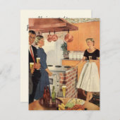 ヴィンテージキッチンとフレンド引っ越し祝いパーティーパーティー 招待状 (正面/裏面)