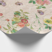 ヴィンテージキッチンイエローピンク可愛い花柄 ラッピングペーパー (角)