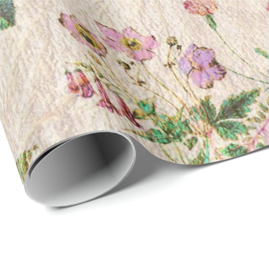 ヴィンテージキッチンイエローピンク可愛い花柄 ラッピングペーパー (ロールコーナー)