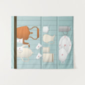 ヴィンテージキッチンイラストレーション タペストリー (正面(横))