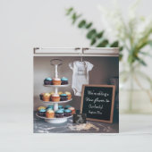ヴィンテージキッチンカップケーキ妊娠の発表 招待状 (スタンド正面)