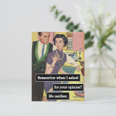 ヴィンテージキッチンカップル誰もが意見を持っている ポストカード (スタンド正面)