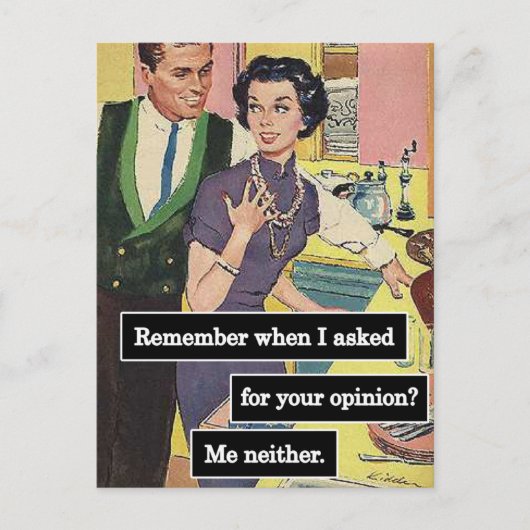 ヴィンテージキッチンカップル誰もが意見を持っている ポストカード (正面)