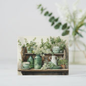 ヴィンテージキッチンシェルフグリーンジャースクレイポット ポストカード (スタンド正面)