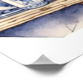 ヴィンテージキッチンシェルフブルーホワイトディッシュ茶コーヒー ポスター (角)