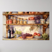 ヴィンテージキッチンシェルフワインボトルメイスンジャー ポスター (正面)