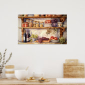 ヴィンテージキッチンシェルフワインボトルメイスンジャー ポスター (キッチン)