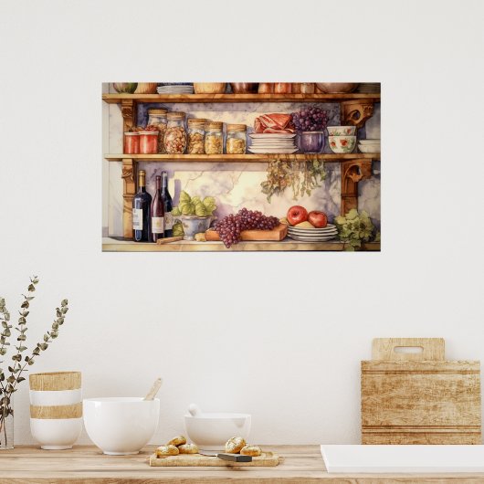 ヴィンテージキッチンシェルフワインボトルメイスンジャー ポスター (キッチン)