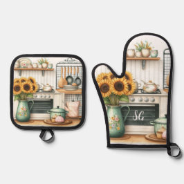 ヴィンテージキッチンプリント 鍋つかみ&鍋敷きセット