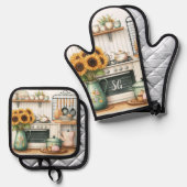 ヴィンテージキッチンプリント 鍋つかみ&鍋敷きセット (正面/裏面)